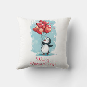 cute penguin in love for valentine's day with hear throw pillow