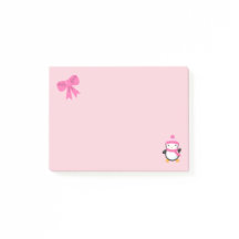 Cute Penguin in Pink Hat and Scarf and Pink Bow