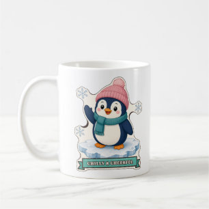 Cute Penguin in Pink Winter Hat and Scarf Coffee Mug