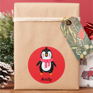 Cute Penguin in Red Stripes Scarf Classic Round Sticker