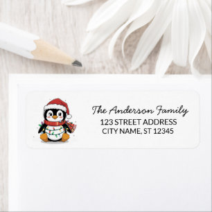 Cute Penguin in Santa Hat Christmas Return Address
