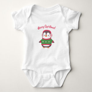 Cute Penguin In Sweater Merry Christmas Baby