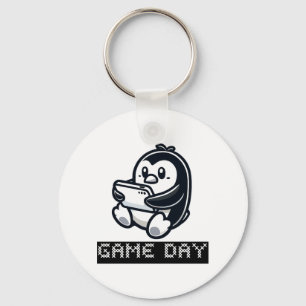 Cute Penguin is playing a Video Game - Game Day Keychain