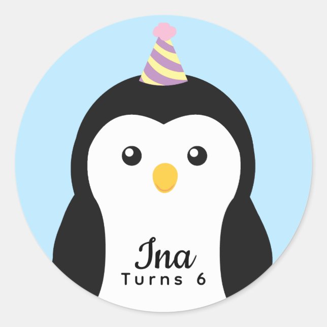 Cute Penguin Kids Birthday Classic Round Sticker (Front)