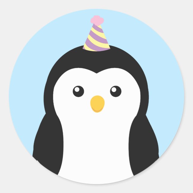 Cute Penguin Kids Birthday Classic Round Sticker (Front)