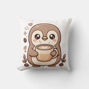 Cute Penguin Latte Heart Throw Pillow