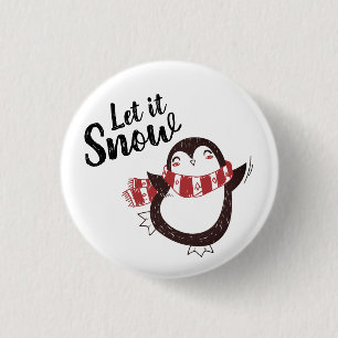 Cute Penguin Let it Snow Christmas 1 Inch Round Button