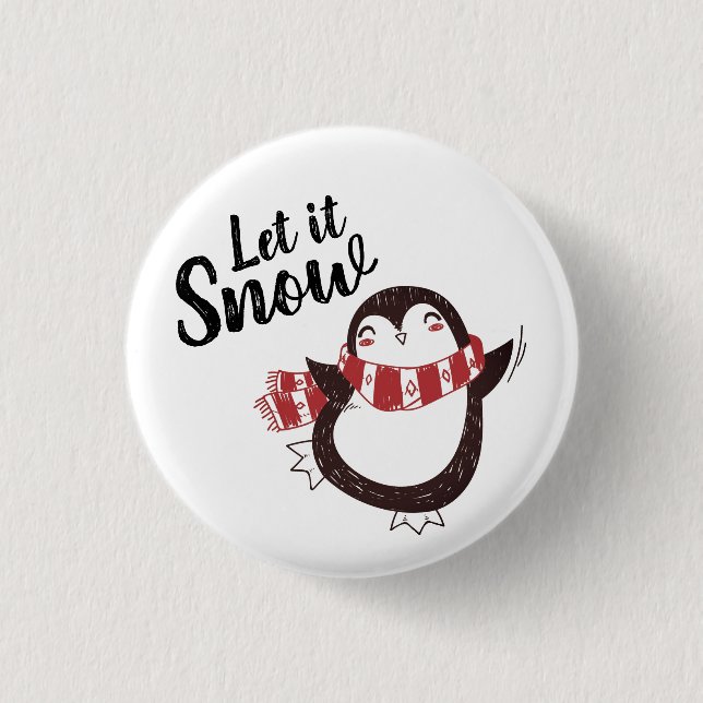 Cute Penguin Let it Snow Christmas 1 Inch Round Button (Front)