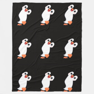 Cute Penguin Love Black Fleece Blanket