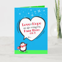 Cute Penguin Love & Hope Quote on Blue Holiday Car