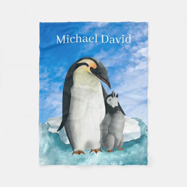 cute penguin lovers add text unisex baby fleece blanket (Front)