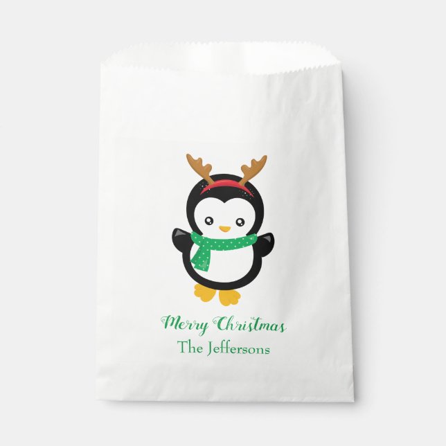 Cute Penguin Merry Christmas Favour Bag (Front)