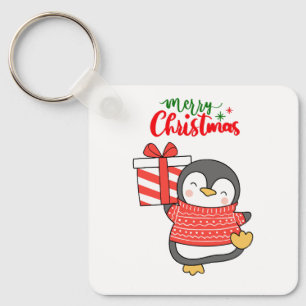 Cute Penguin Merry Christmas Keychain