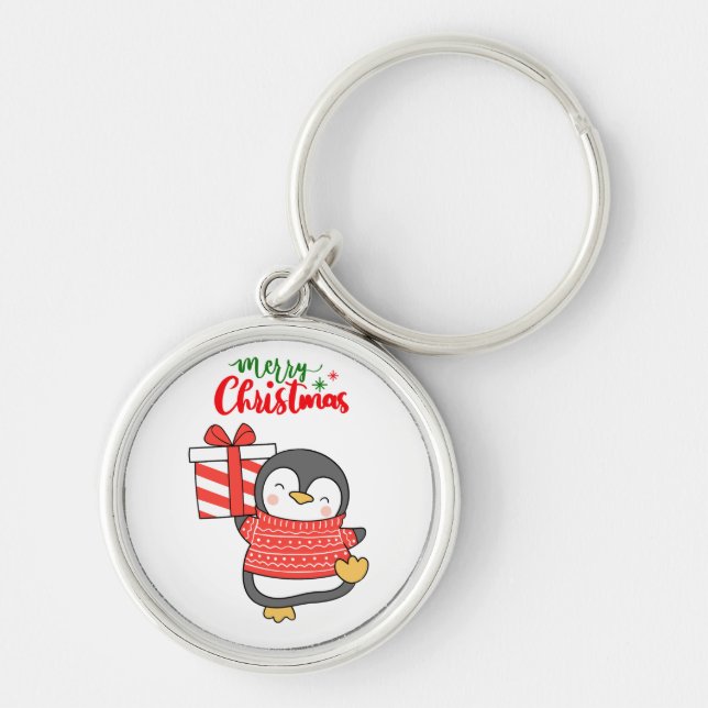 Cute Penguin Merry Christmas  Keychain (Front)