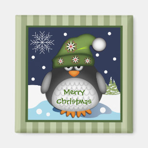 Cute Penguin & Merry Christmas text Magnet