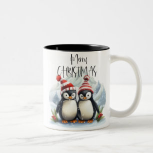 Cute Penguin /Merry Christmas Two-Tone Coffee Mug