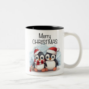 Cute Penguin /Merry Christmas Two-Tone Coffee Mug