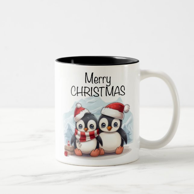 Cute Penguin /Merry Christmas Two-Tone Coffee Mug (Right)