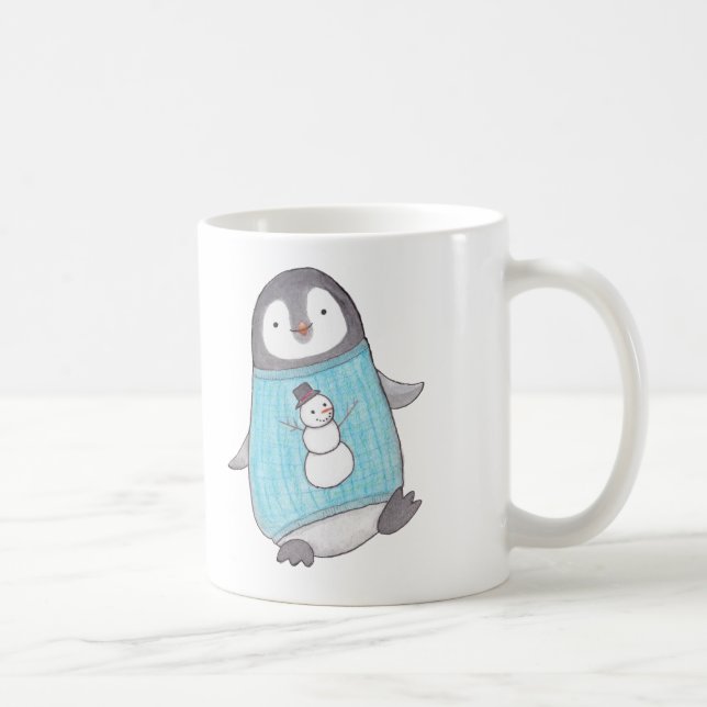 Cute Penguin Mug Funny Happy Penguin Snowman mug (Right)