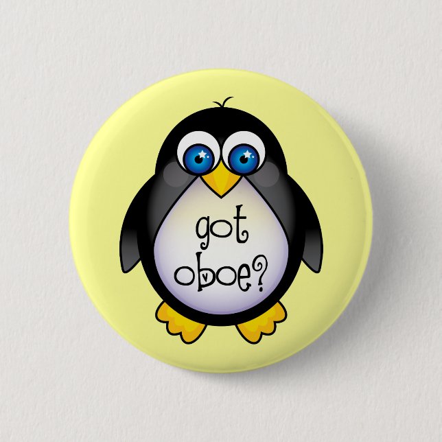 Cute Penguin Music Got Oboe 2 Inch Round Button (Front)