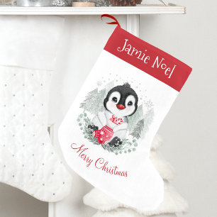 Cute Penguin Name Christmas Stocking