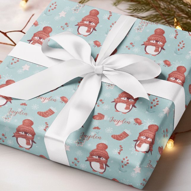 Cute Penguin Name Personalized Wrapping Paper (Cute Penguin Name Personalized Wrapping Paper
)