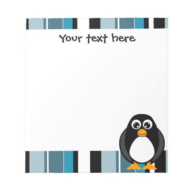 Cute Penguin Notepad - Blue Stripe (Front)