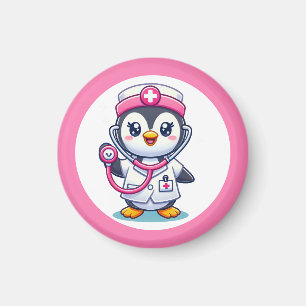 Cute Penguin Nurse Pink Stethoscope Magnet