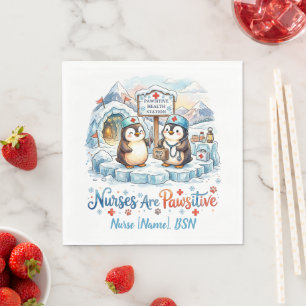 Cute Penguin Nurse Watercolor Personalized Name Napkin