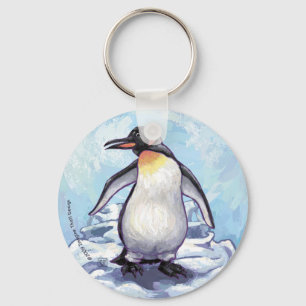 Cute Penguin on Blue Keychain