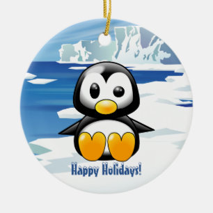 Cute Penguin on Ice Ceramic Ornament