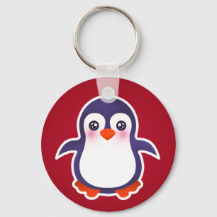 Cute Penguin On Red Background Illustration Keychain