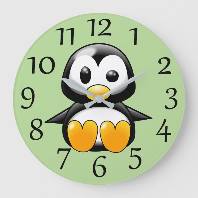 Cute Penguin on Soft Green Wall Clock (Front)