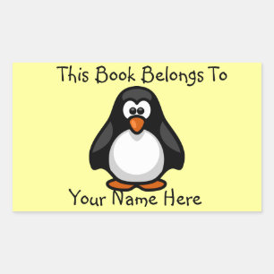 Cute Penguin on Yellow Book Name Plate Sticker