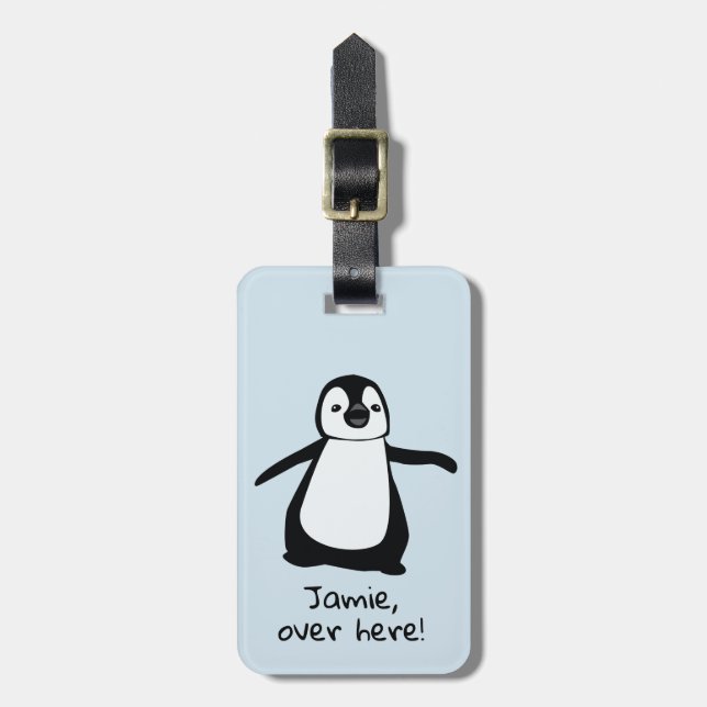 Cute Penguin | Over here | personalized Luggage Tag (Front Vertical)