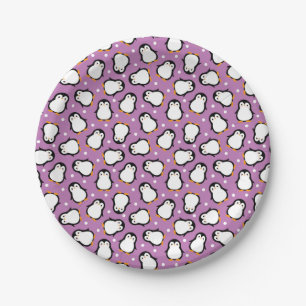 Cute penguin pattern Purple pattern Paper Plate