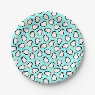 Cute penguin pattern turquoise pattern paper plate