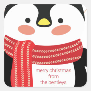 Cute Penguin Personalized Christmas Gift Stickers