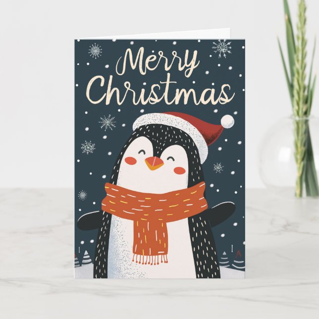 Cute Penguin Personalized Christmas Holiday Card (Front)