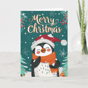 Cute Penguin Personalized Christmas Holiday Card