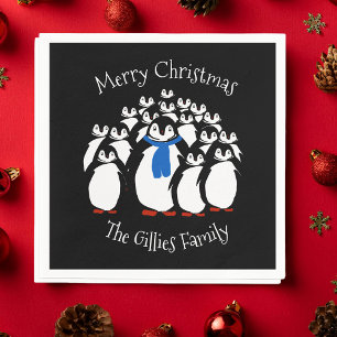Cute Penguin Personalized Christmas Napkins