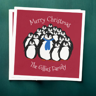 Cute Penguin Personalized Christmas Napkins