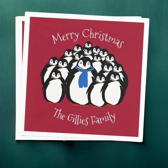 Cute Penguin Personalized Christmas Napkins (Creator Uploaded)