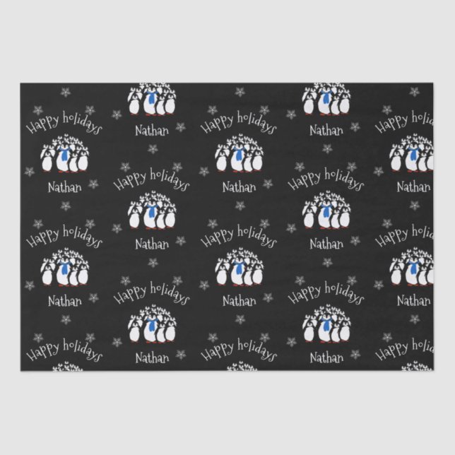 Cute Penguin Personalized Christmas Tissue Paper (Front)
