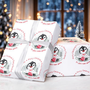 Cute Penguin Personalized Christmas Wrapping Paper
