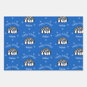 Cute Penguin Personalized Christmas Wrapping Paper Sheet