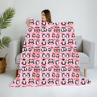 Cute Penguin Personalized Name Love Sherpa Blanket