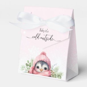 Cute Penguin Pink Girl Baby Shower Favor Box