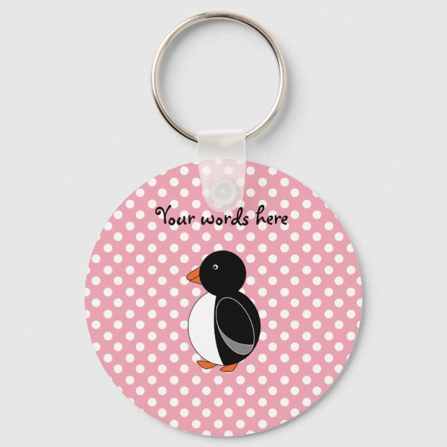 Cute penguin pink polka dots keychain (Front)