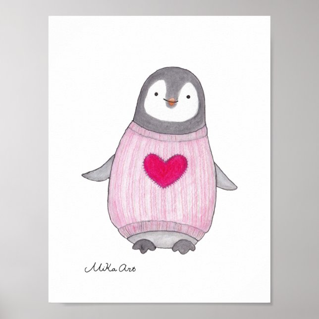 Cute Penguin Poster Penguin Painting Nursery Art (Front)